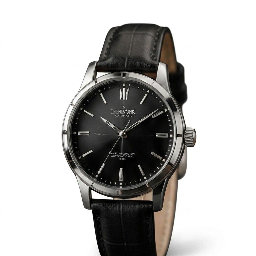Analog Wrist Watch Leather Strap Black