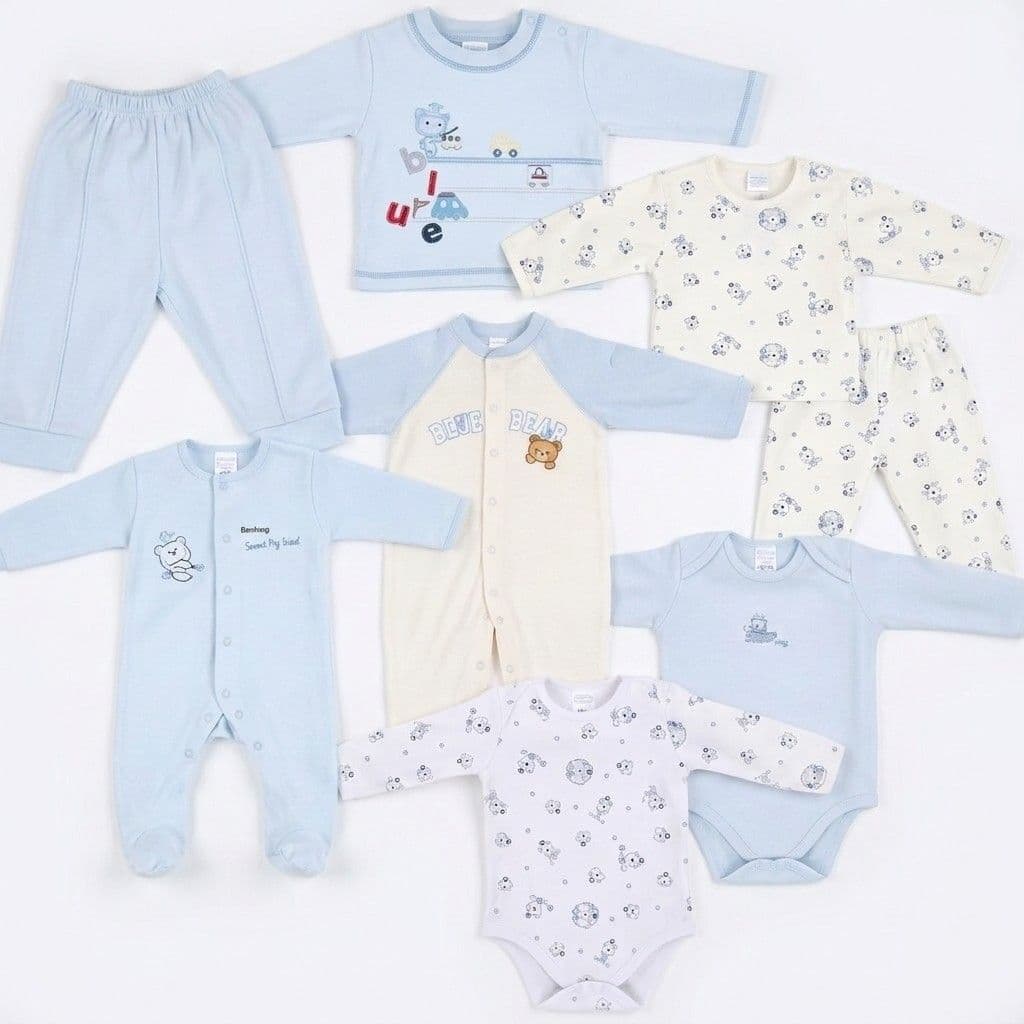 Baby Clothing Set Multi-Piece Cotton Blue and White